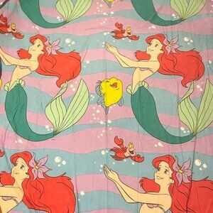 Vtg Disney The Little Mermaid Double Full Flat Sheet Ariel Flounder Sebastian